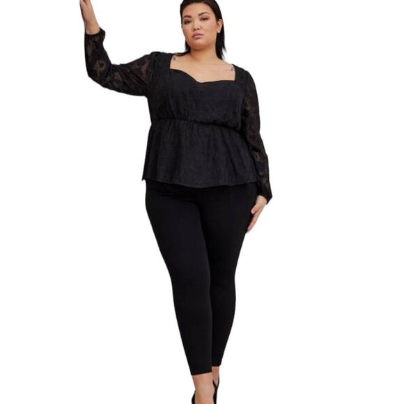 Torrid NWT Peplum Chiffon Clip Floral Puff Sleeve Top Black Size 1X Sweetheart - Picture 4 of 8